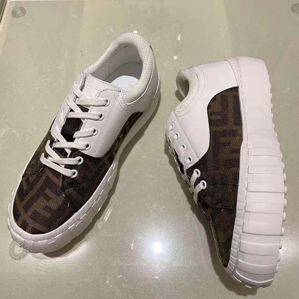 Fendi Sneakers Brown Fabric Low-Tops for Women in White