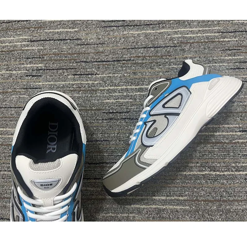 Dior CD Shoes B30 Low-Top Sneaker Light Blue Mesh Gray Blue Technical Fabric for Men