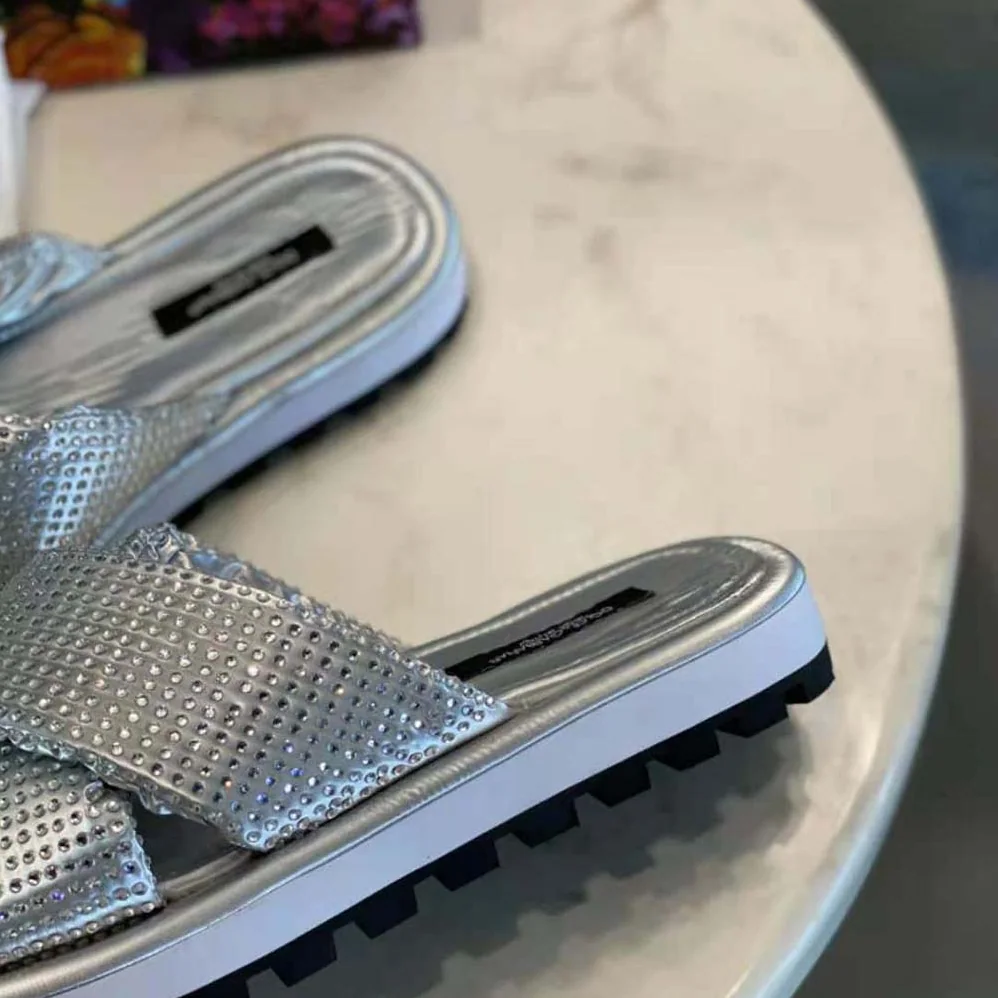 Dolce Gabbana D&G Padded Nylon Sliders with Fusible Rhinestones for Women Dolce Gabbana D&G Padded Nylon Sliders with Fusible Rhinestones for Women