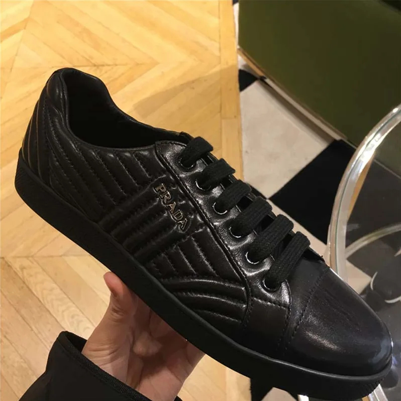 Prada Shoes Nappa Leather Sneakers 5 mm Rubber Sole for Women in Black Prada Shoes Nappa Leather Sneakers 5 mm Rubber Sole for Women in Black