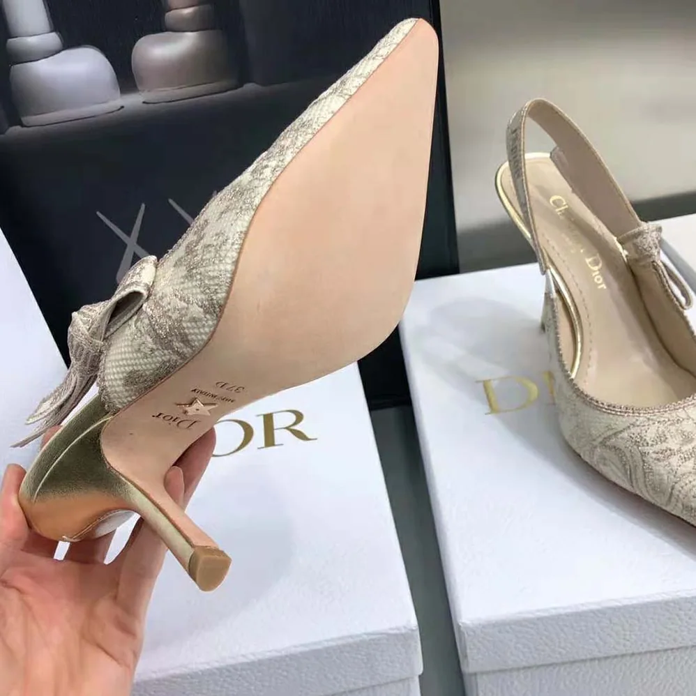 Dior J adior Slingback Pump White and Gold-Tone Toile de Jouy Embroidered Cotton for Women