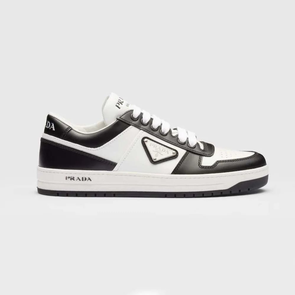 Prada Downtown Leather Sneakers for Women in White