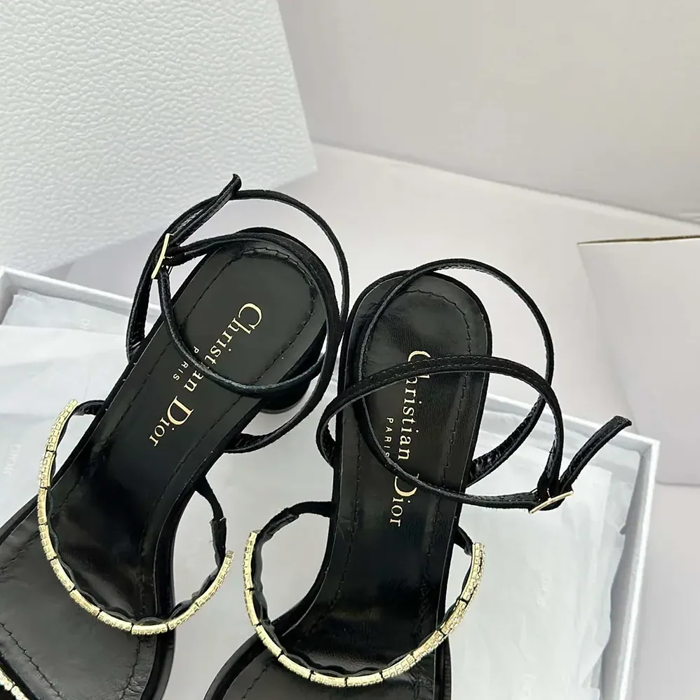 Dior Diorissime Heeled Sandal Black Suede Goatskin and Silver for Women in Tone Strass
