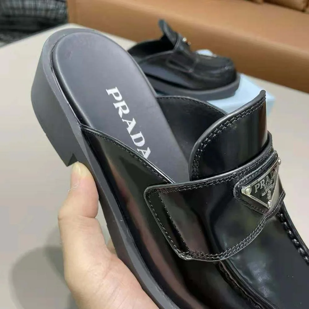 Prada Brushed Leather Mules in 40mm Heel for Women in Black Prada Brushed Leather Mules in 40mm Heel for Women in Black