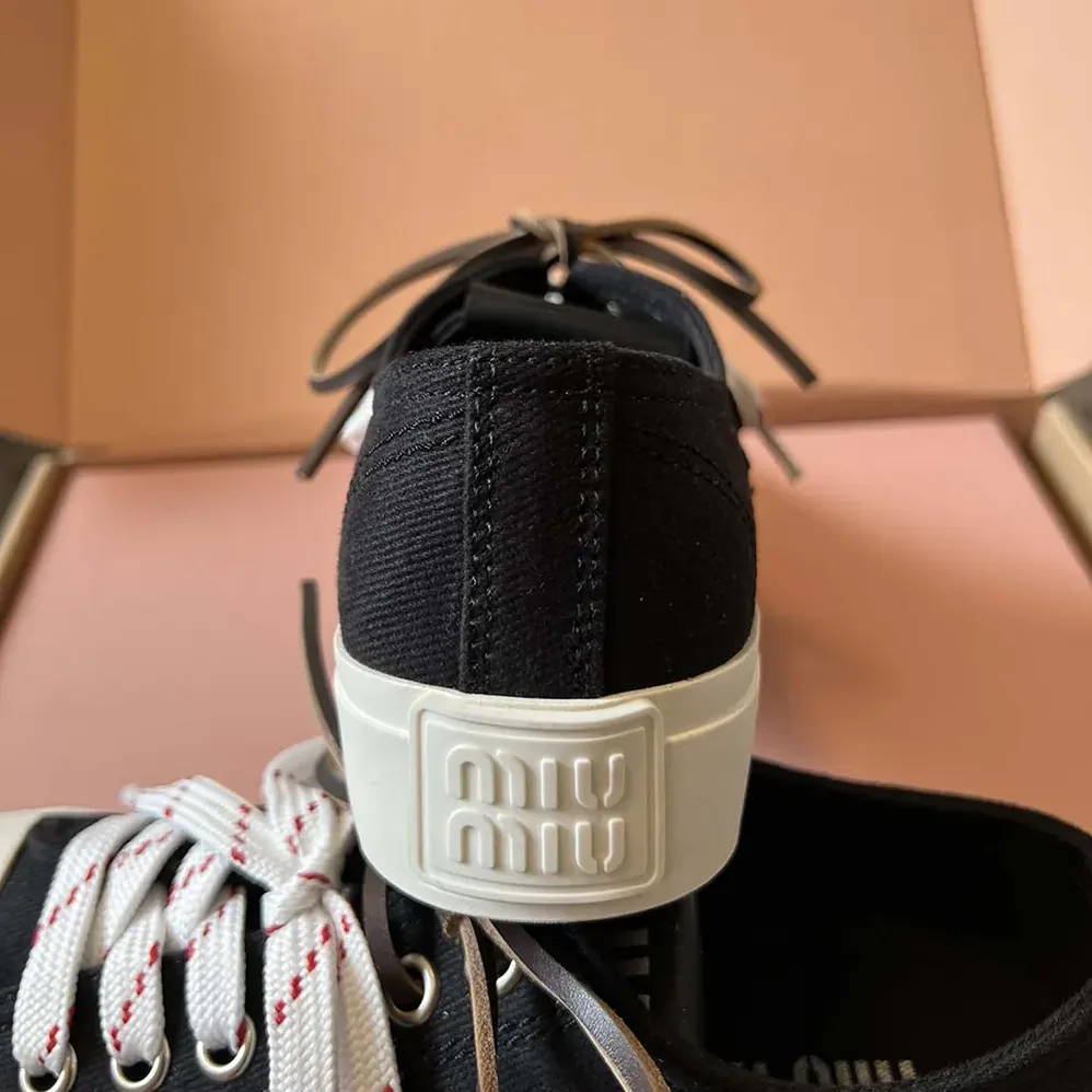 Miu Miu Washed Denim Sneakers for Women in Black Miu Miu Washed Denim Sneakers for Women in Black