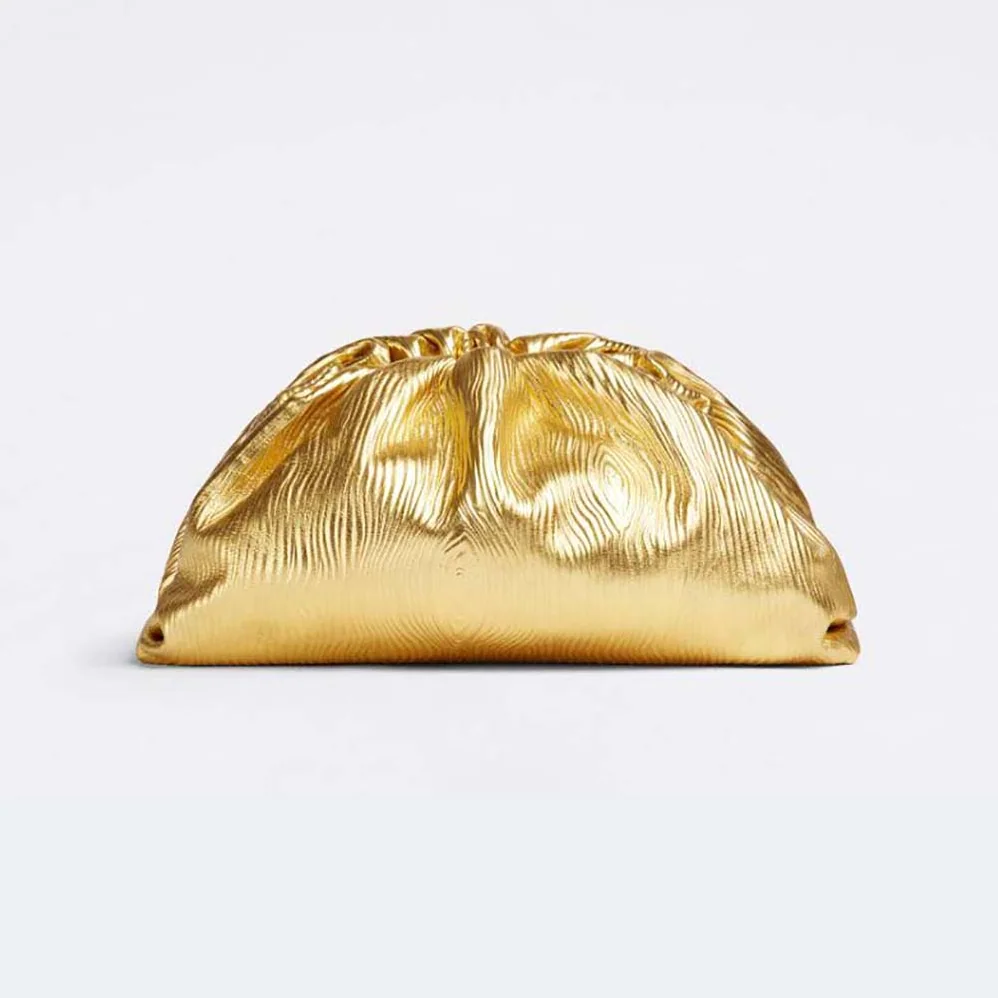 Bottega Veneta Pouch Metalized Leather Clutch for Women in Gold