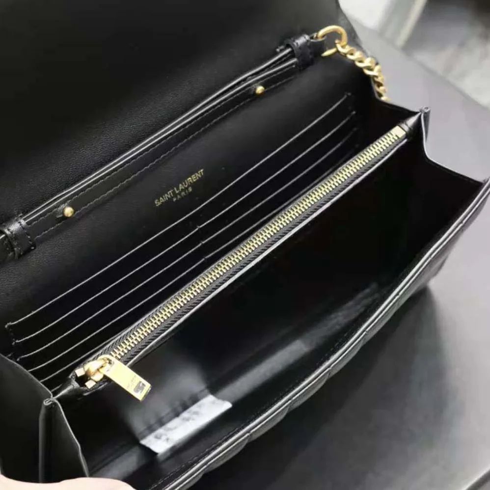 Saint Laurent YSL Le Maillon in Quilted Shiny Leather for Women in Black