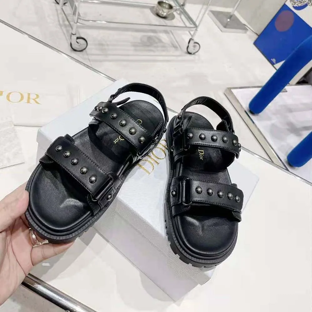 Dior Dioract Sandal Black Lambskin and Silver for Women in Finish Rivets Dior Dioract Sandal Black Lambskin and Silver for Women in Finish Rivets