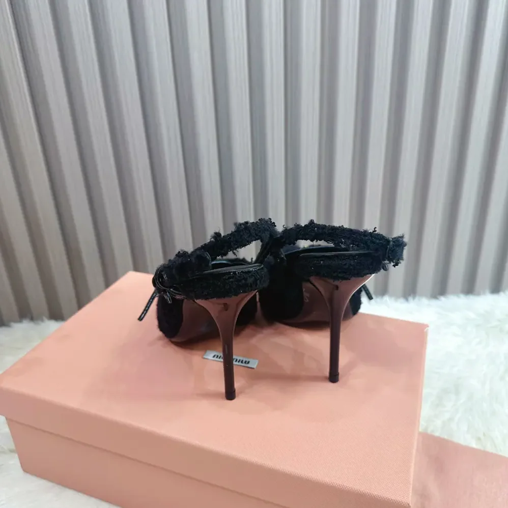 Miu Miu Fabric Slingbacks with Straps for Women in Black Miu Miu Fabric Slingbacks with Straps for Women in Black