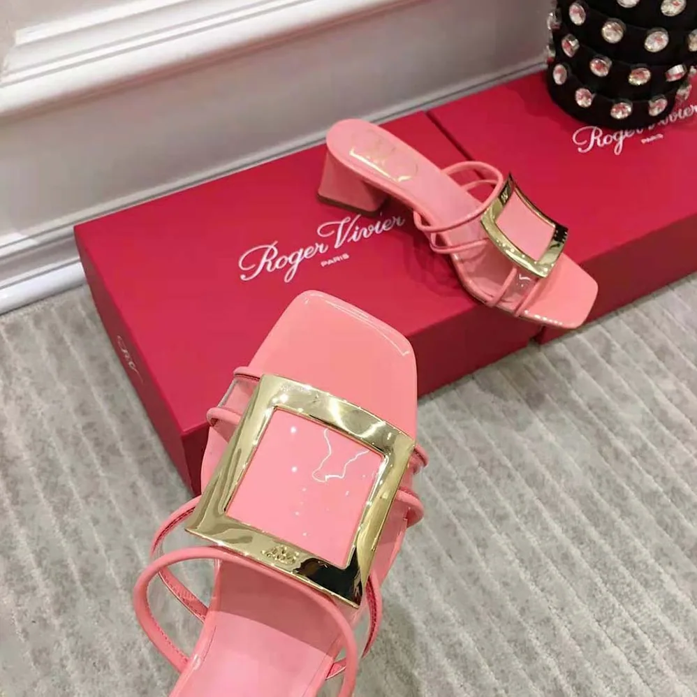 Roger Vivier Bikiviv Metal Buckle Mules in PVC for Women in Pink