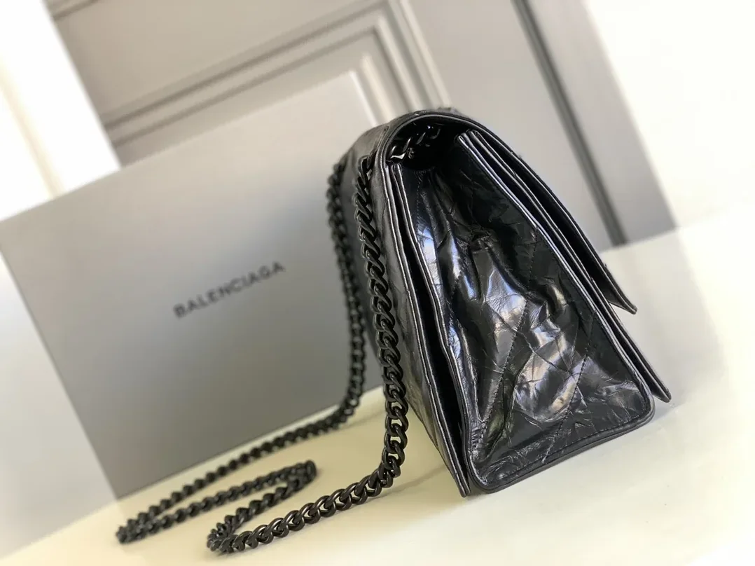 Balenciaga Crush Medium Chain Bag Quilted In Black / Balenciaga Crush Medium Chain Bag Quilted In Black /