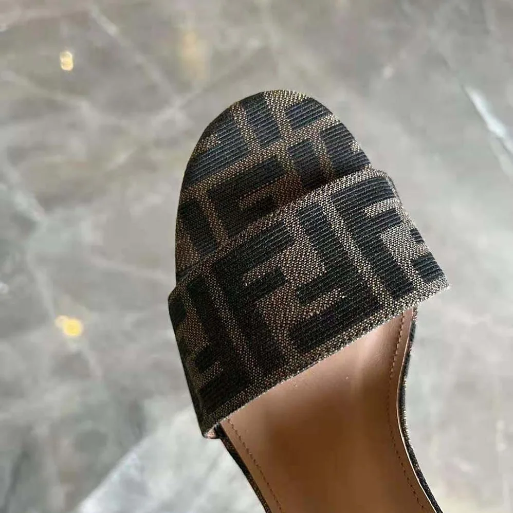 Fendi Delfina Brown Fabric High for Women in heeled Sandals Fendi Delfina Brown Fabric High for Women in heeled Sandals