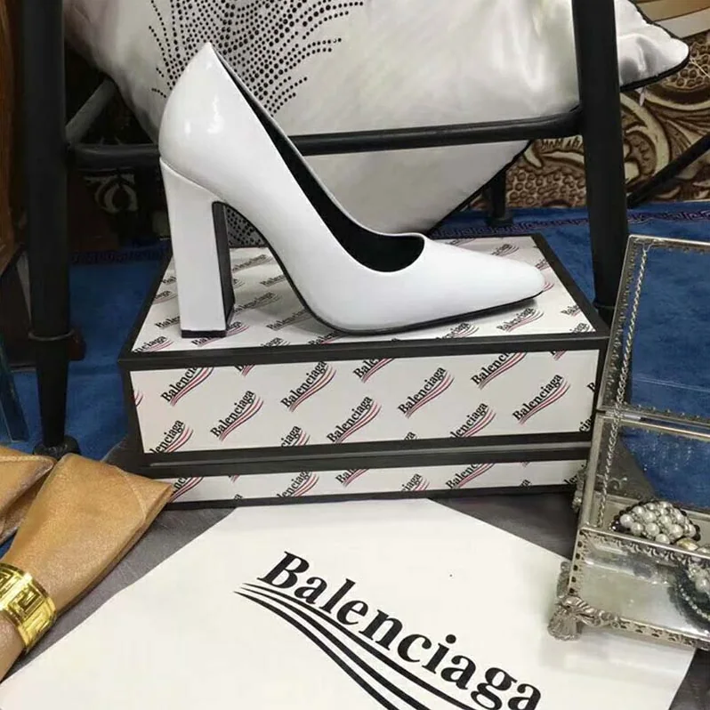 Balenciaga Shoes Round Toe Glazed Calfskin Pumps 110mm Heel for Women in White Balenciaga Shoes Round Toe Glazed Calfskin Pumps 110mm Heel for Women in White