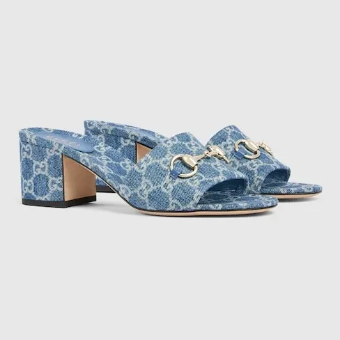 Gucci Horsebit Slide Sandals Blue Denim ? FAFGT 4746
