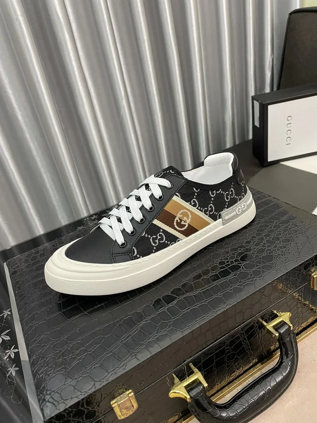Gucci GG Embroidery Sneaker With Web Black for Men Gucci GG Embroidery Sneaker With Web Black for Men
