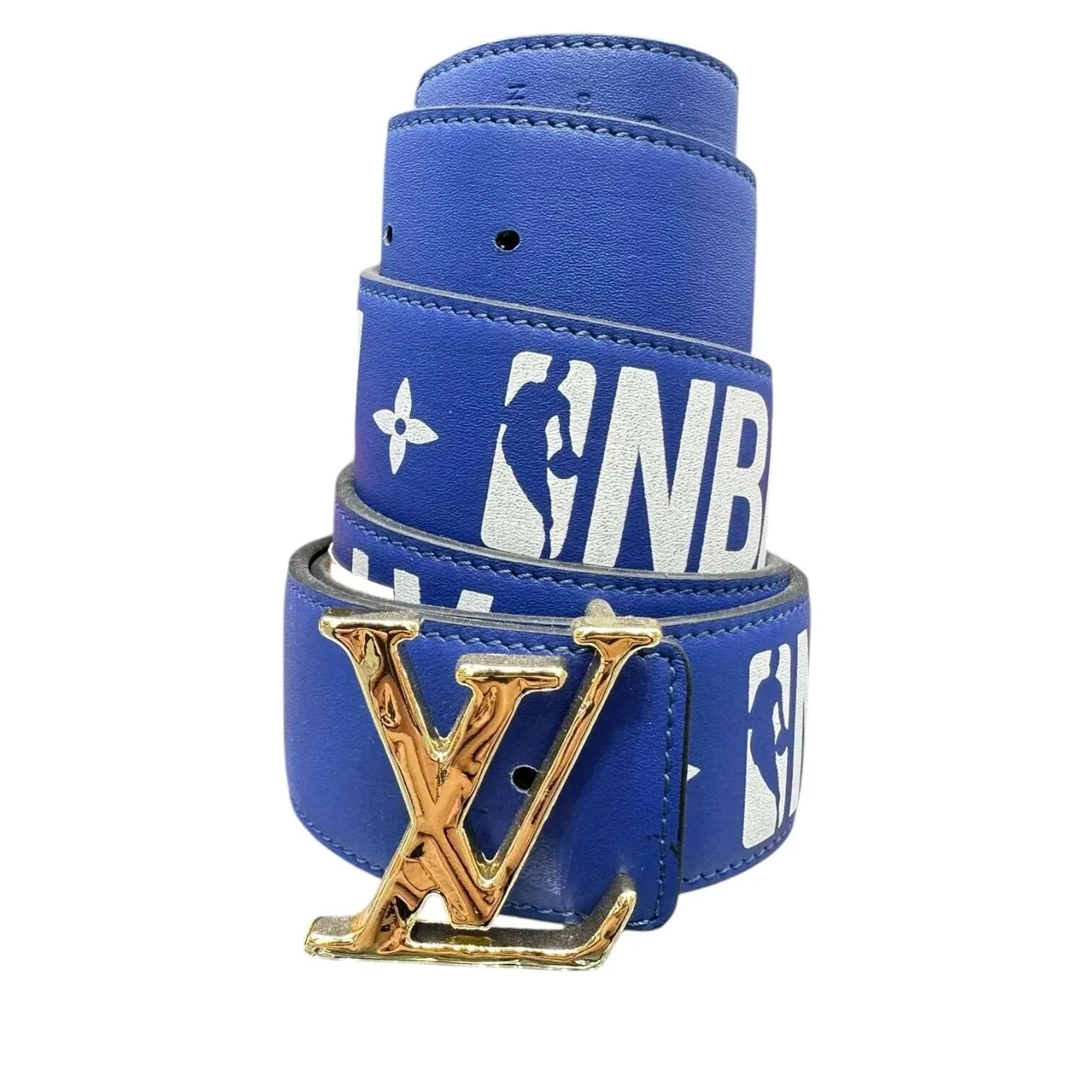 Blue Amazing x NBA Logo Leather Belt – Gold Buckle | Urban Valore