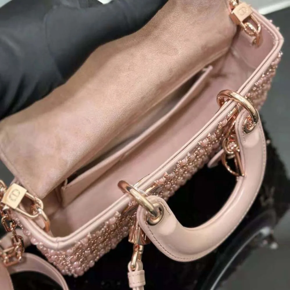 Dior Small Lady D-joy Bag Rose Des Vents Cannage Calfskin Embroidered with Resin Pearls for Women Dior Small Lady D-joy Bag Rose Des Vents Cannage Calfskin Embroidered with Resin Pearls for Women