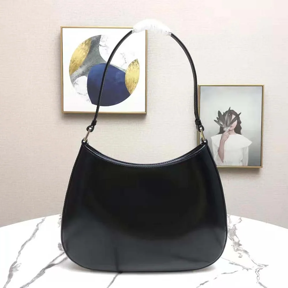 Prada Cleo Brushed Leather Shoulder Bag in Black