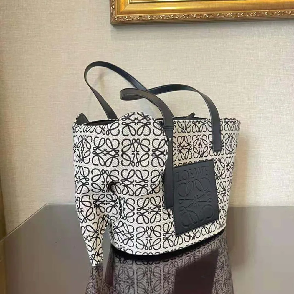 Loewe Elephant Basket Bag in Anagram Jacquard and Calfskin for Women Loewe Elephant Basket Bag in Anagram Jacquard and Calfskin for Women