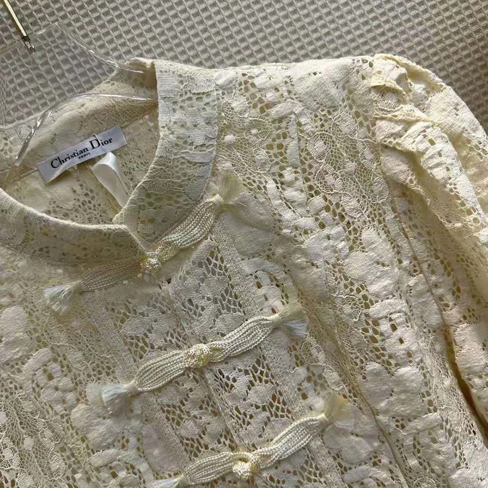 Dior Brandenburg Fitted Jacket Ecru Cotton for Women in Blend Lace