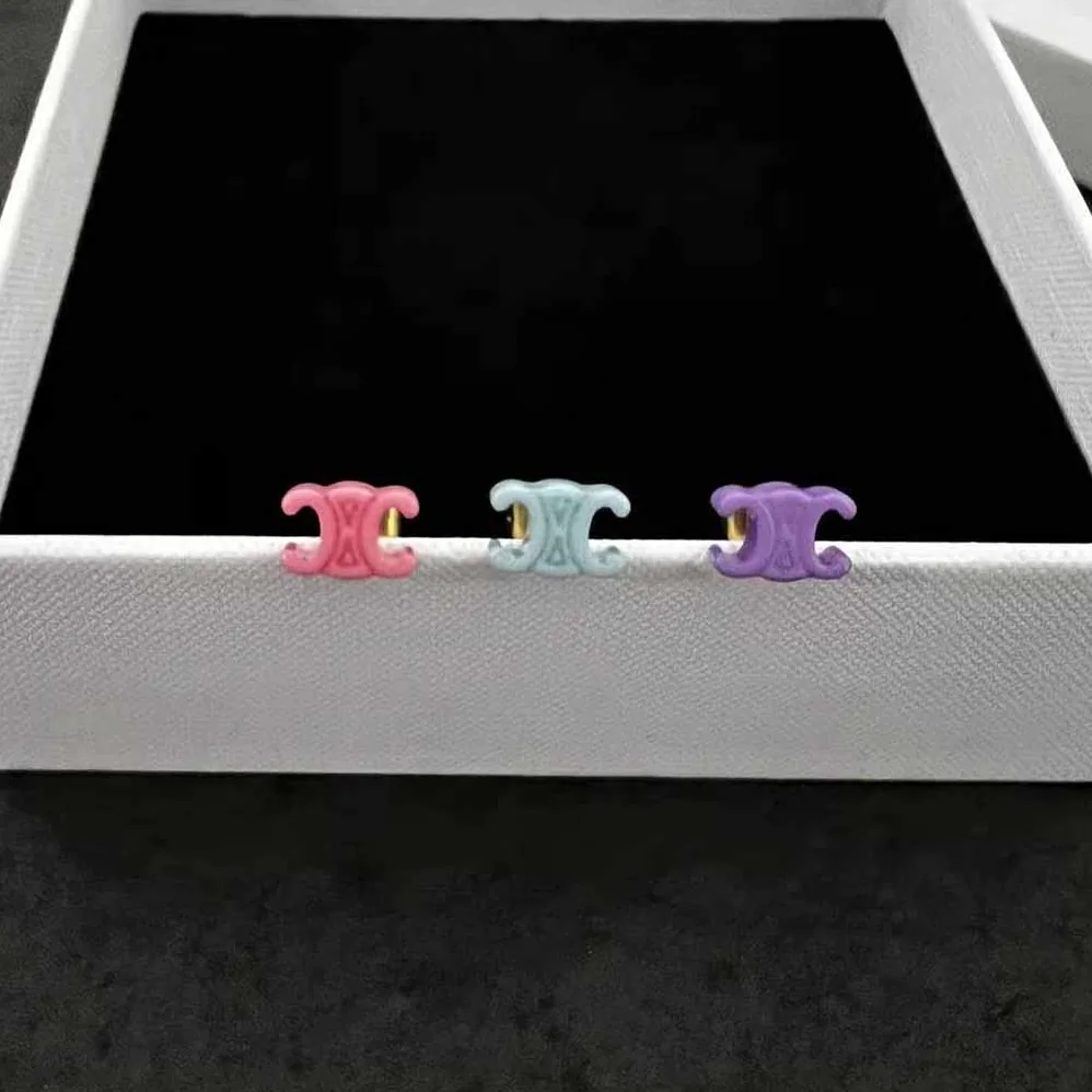 Celine Baby Set of 3 Studs in Brass with Gold Finish and Plexiglass for Women Celine Baby Set of 3 Studs in Brass with Gold Finish and Plexiglass for Women