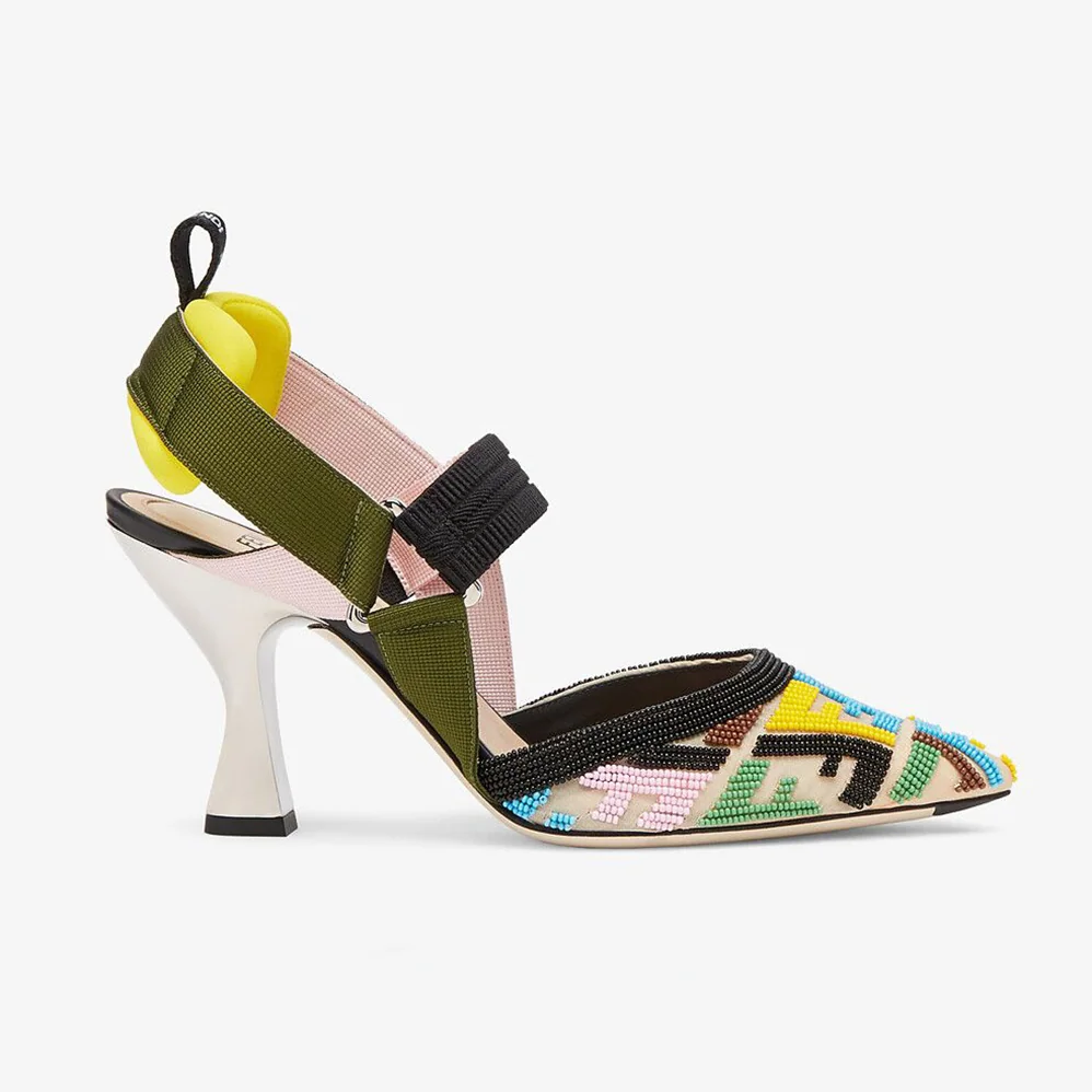 Fendi Colibri High-Heeled Slingbacks with Multicolor Beads for Women