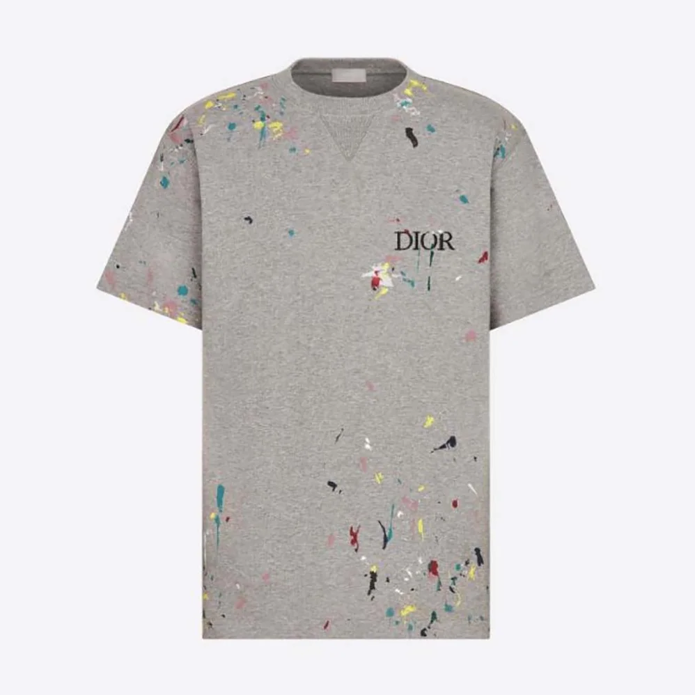 Dior Oversized Dior T-shirt Gray Cotton Jersey with Paint Print for Women Dior Oversized Dior T-shirt Gray Cotton Jersey with Paint Print for Women