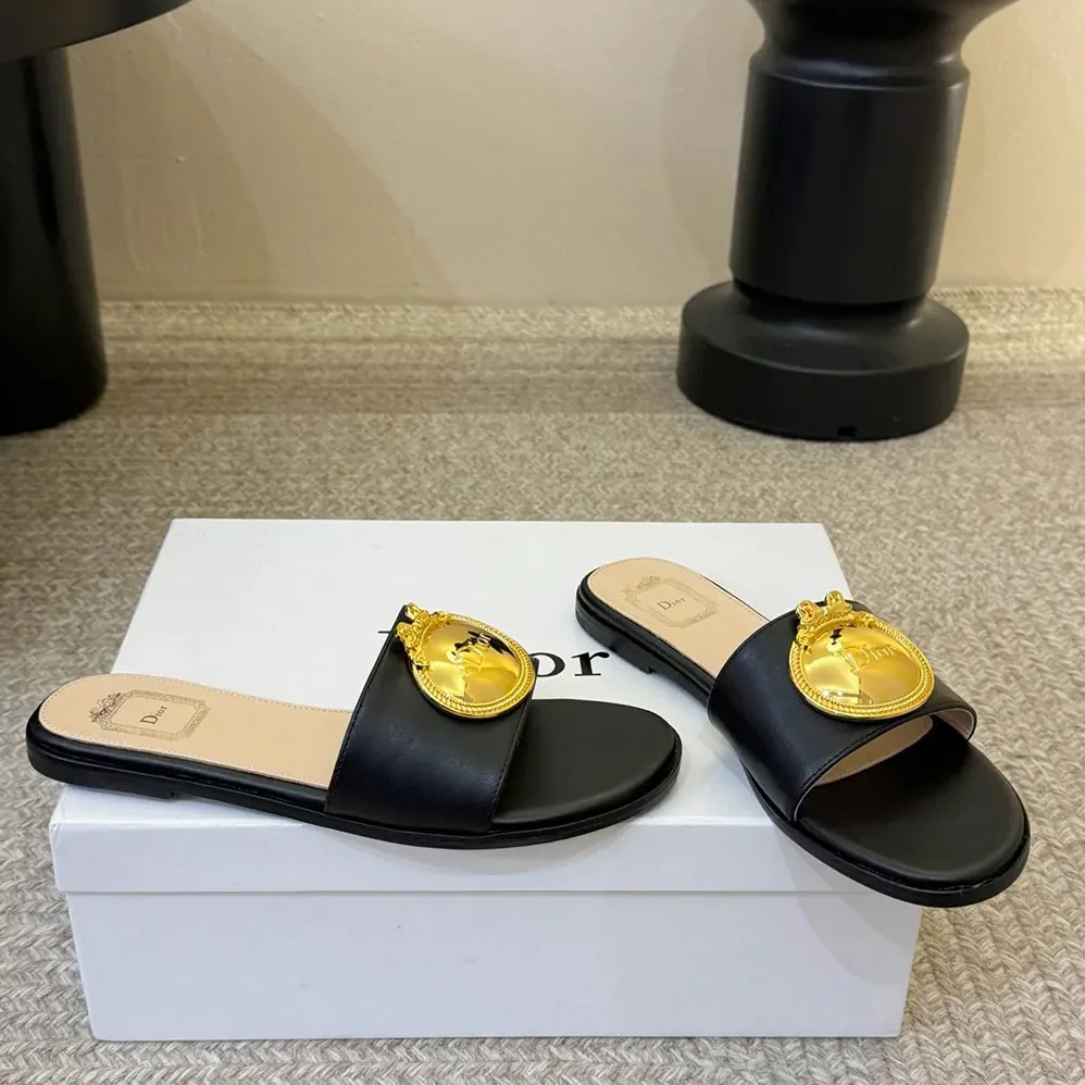 Dior Médaillon Buckle Slide Black Lambskin for Women Dior Médaillon Buckle Slide Black Lambskin for Women