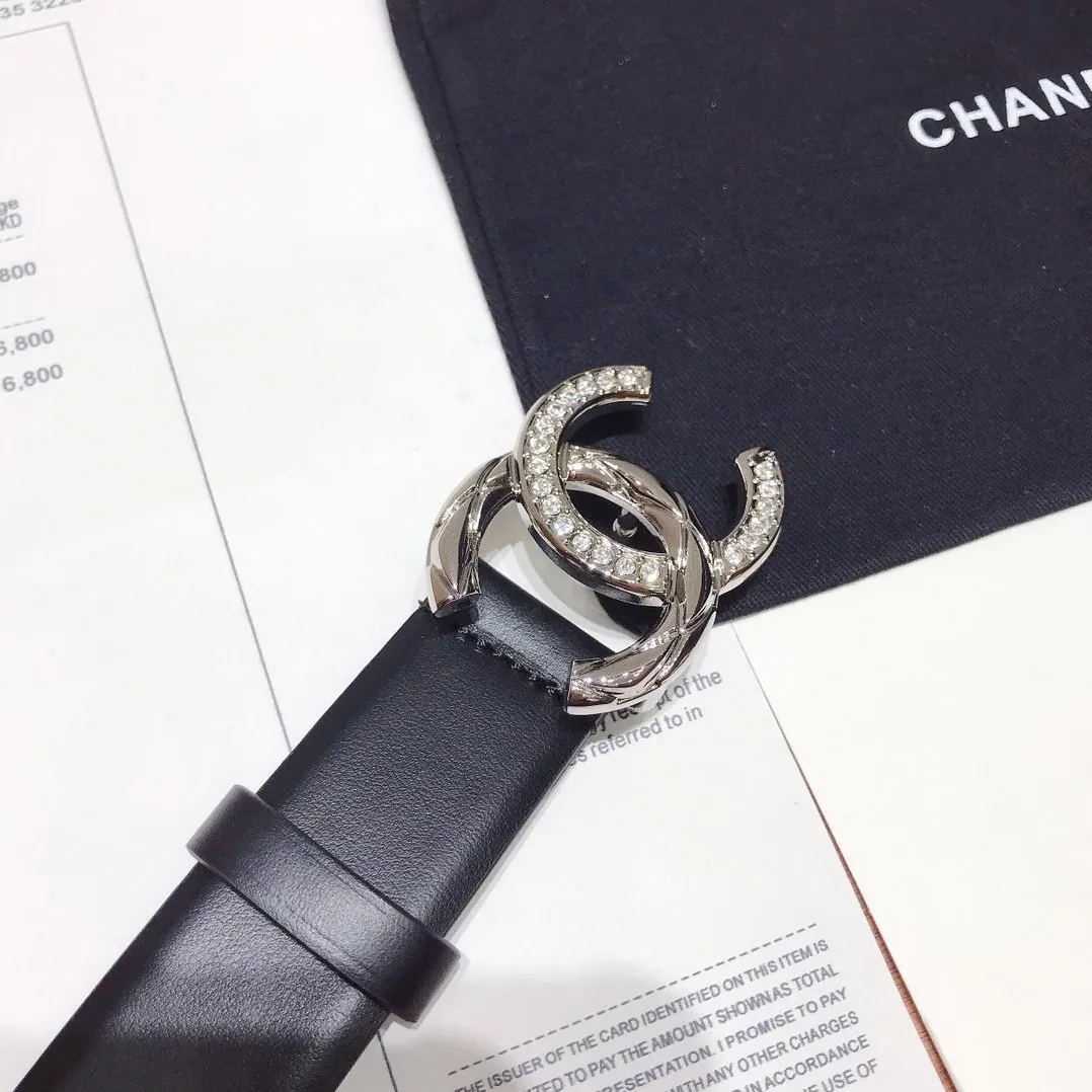 Chanel Black Belt With Double C Buckle Silver in Toned Metal Women