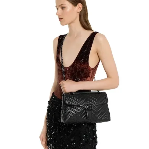 Gucci Marmont Medium Shoulder Bag in Black Tonal Enameled Hardware