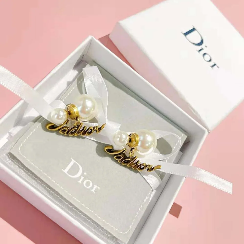 Dior Tribales Earrings Antique Gold-Finish Metal and White Resin Pearls for Women Dior Tribales Earrings Antique Gold-Finish Metal and White Resin Pearls for Women