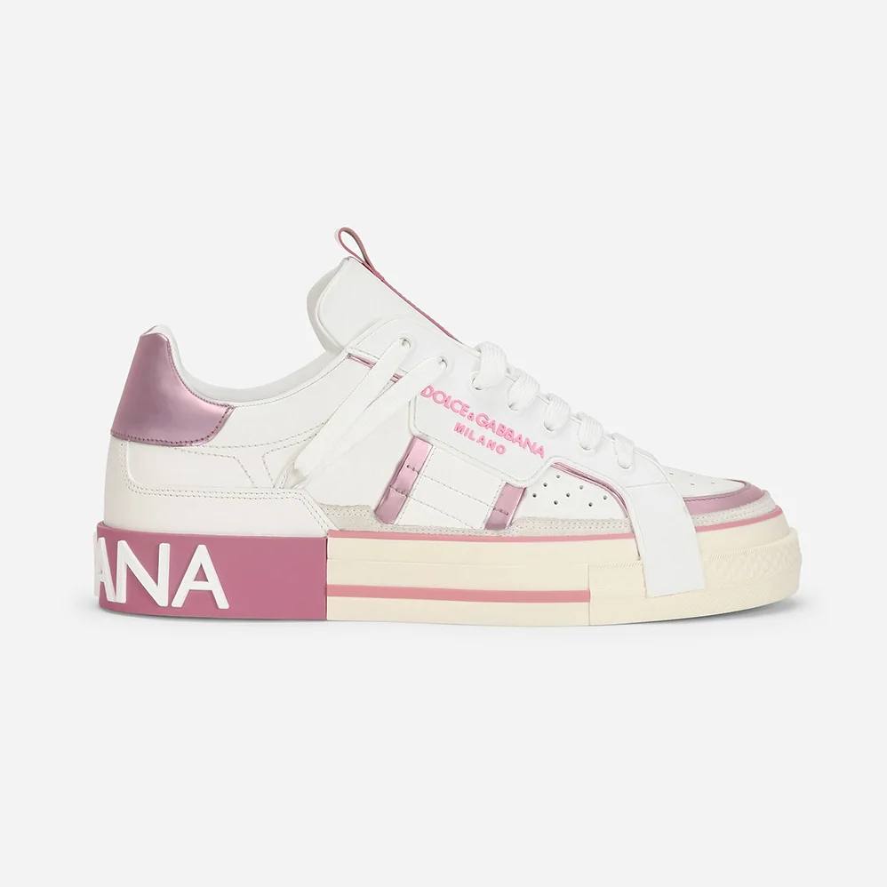 Dolce Gabbana D&G Calfskin 2.Zero Custom Sneakers with Contrasting Details for Women in Pink