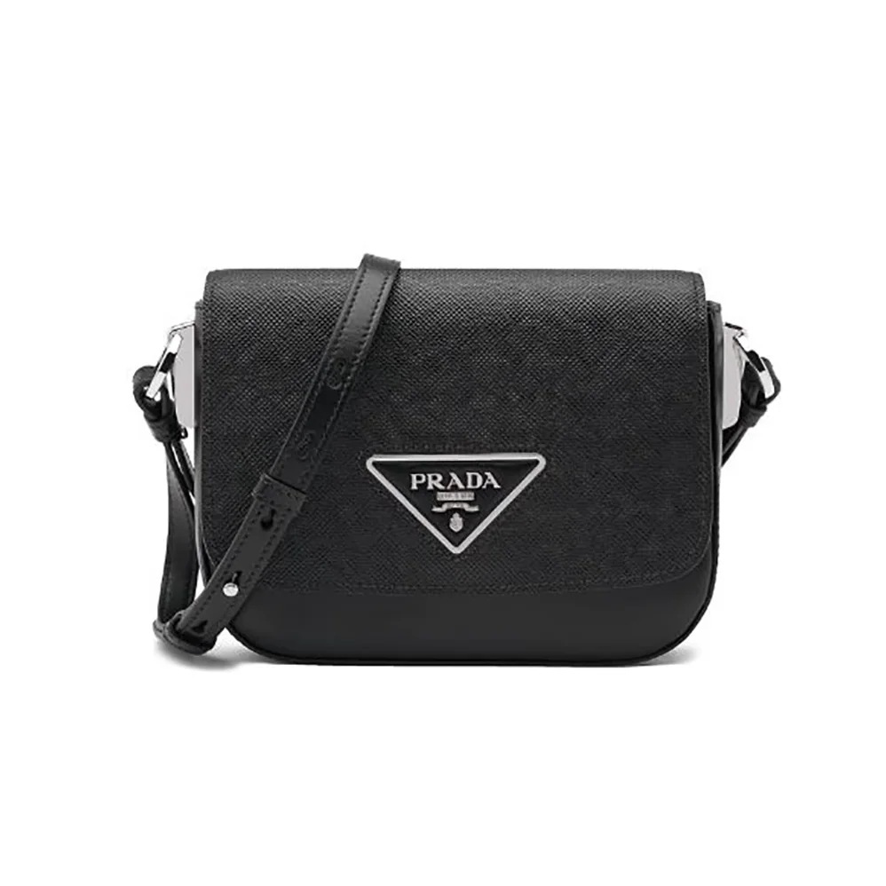 Prada Saffiano Leather Prada Ldentity Shoulder Bag for Women in Black