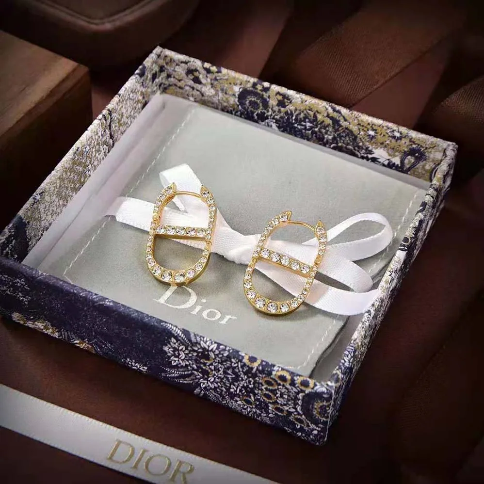 Dior 30 Montaigne Earrings Gold-Finish Metal and Silver for Women in Tone Crystals