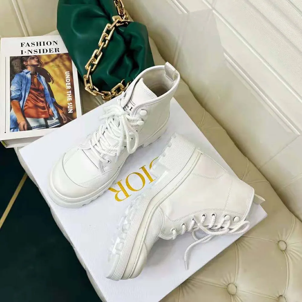 Dior D-Rise Ankle Boot White Technical Fabric and Calfskin for Women Dior D-Rise Ankle Boot White Technical Fabric and Calfskin for Women