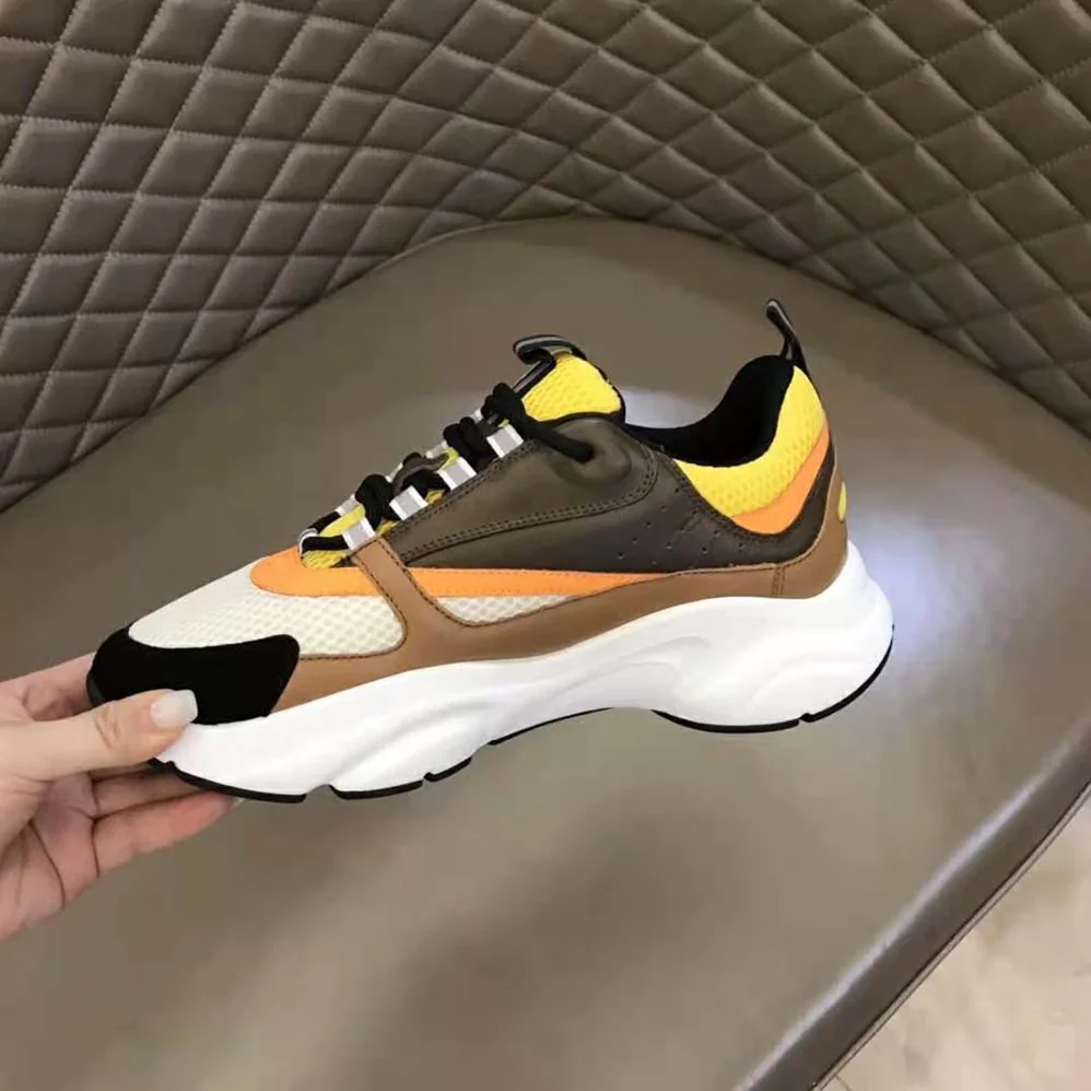 Dior B22 Sneaker Yellow and White Technical Mesh with Ebony and Camel Smooth Calfskin for Men