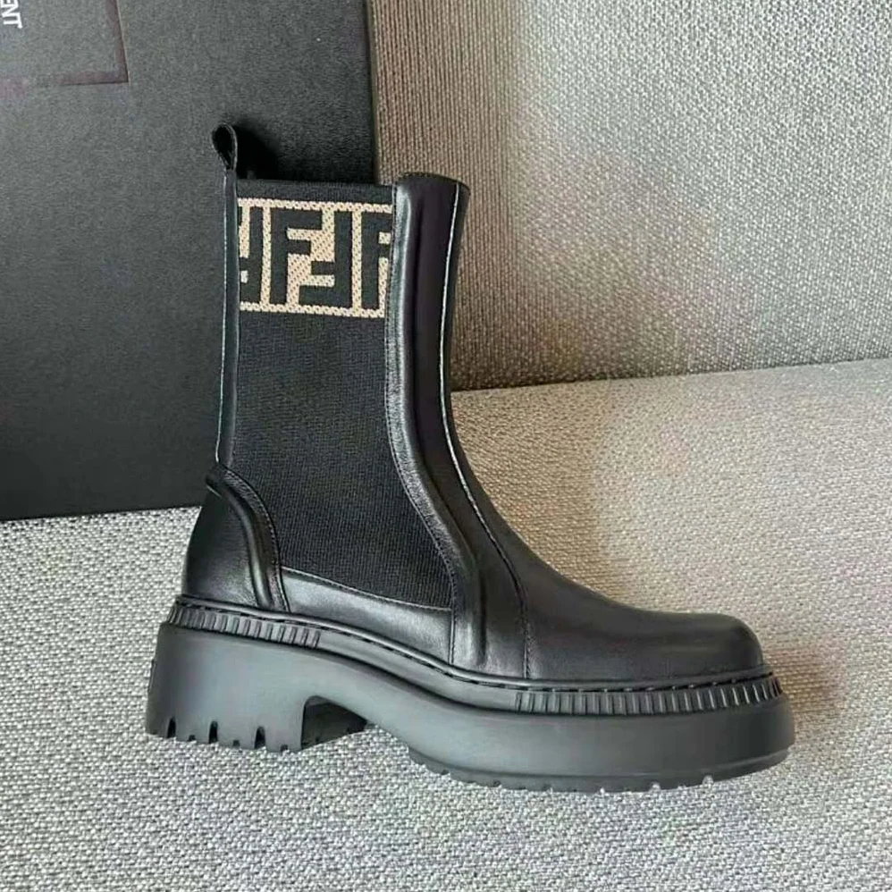 Fendi Domino Black Leather Biker Boots for Women Fendi Domino Black Leather Biker Boots for Women