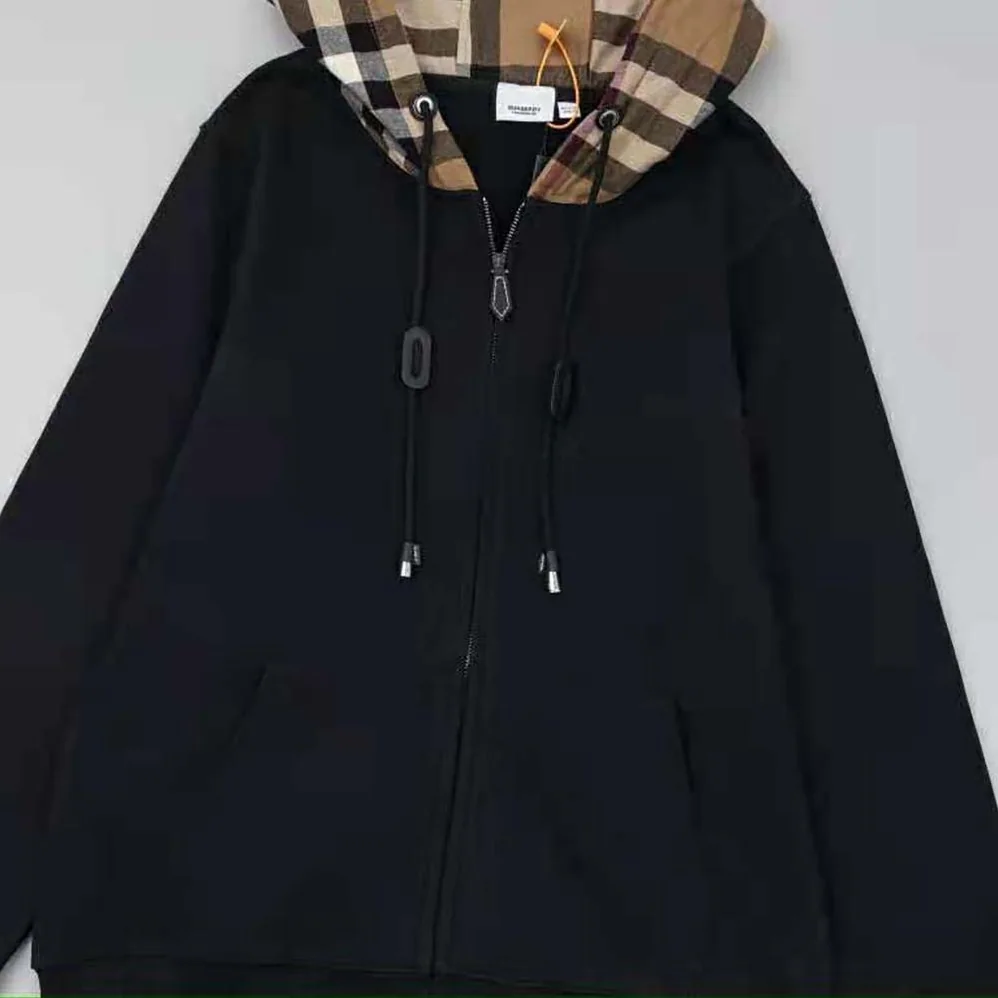 Burberry Check Trim Cotton Zip Hoodie for Women in Black