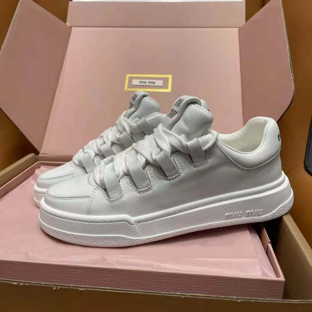 Miu Miu Leather Sneakers with Lettering Logo for Women