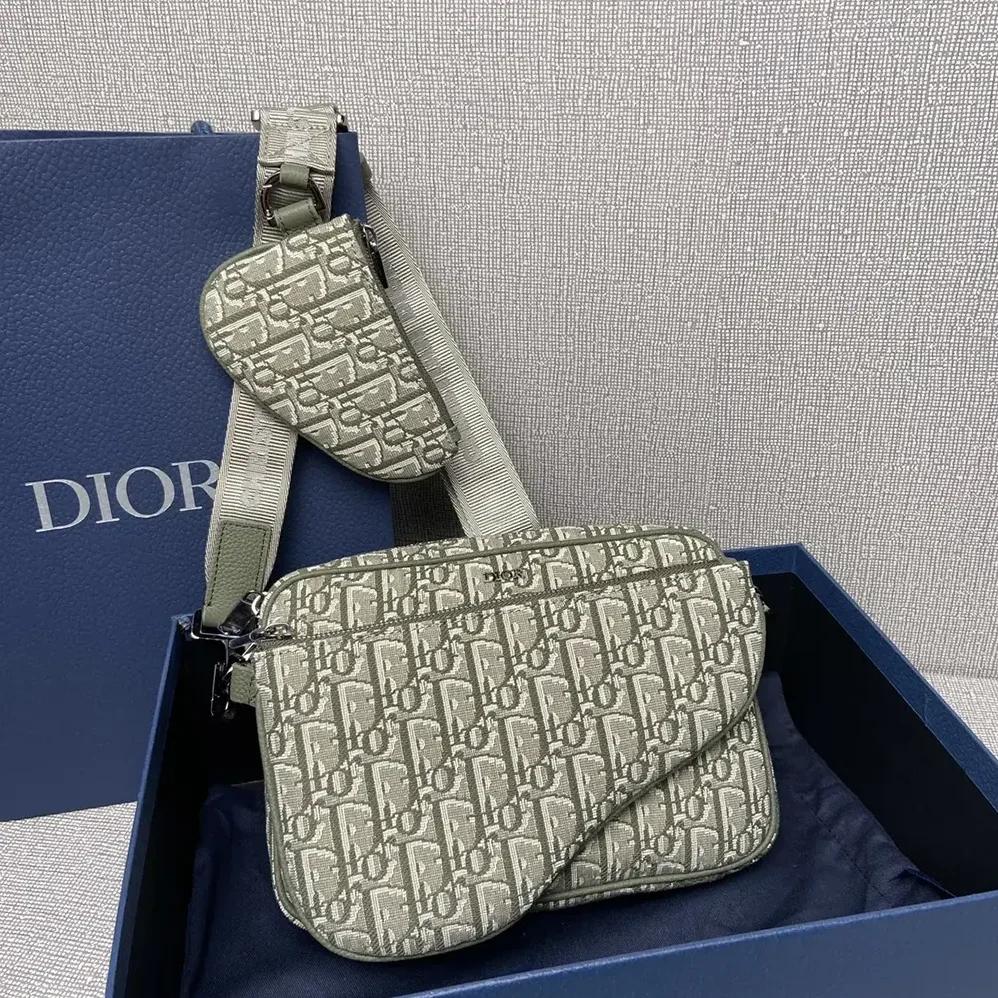 Dior Saddle Triple Pouch Khaki Dior Oblique Jacquard for Men