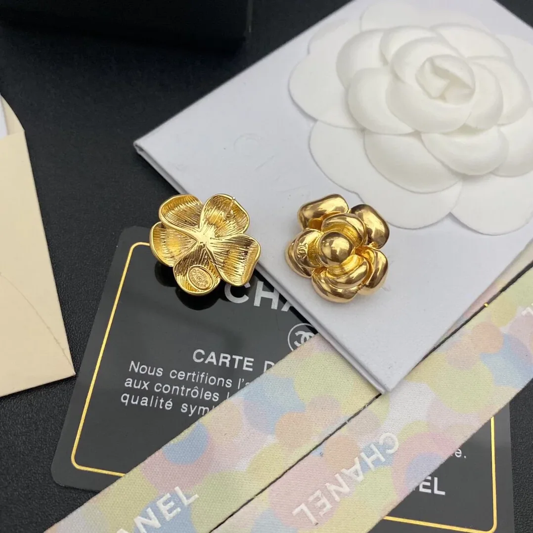 Chanel Camellia Stud Earrings Gold Chanel Camellia Stud Earrings Gold