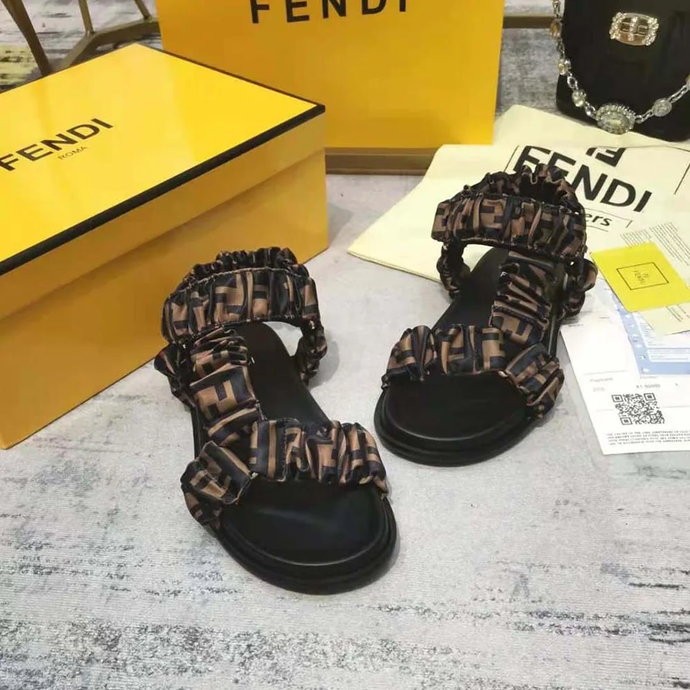 Fendi Fendi Feel Brown Satin Sandals for Women