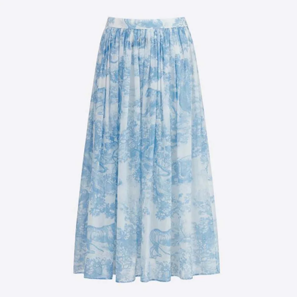Dior Mid-Length Skirt Cornflower Blue Toile de Jouy Cotton Muslin for Women