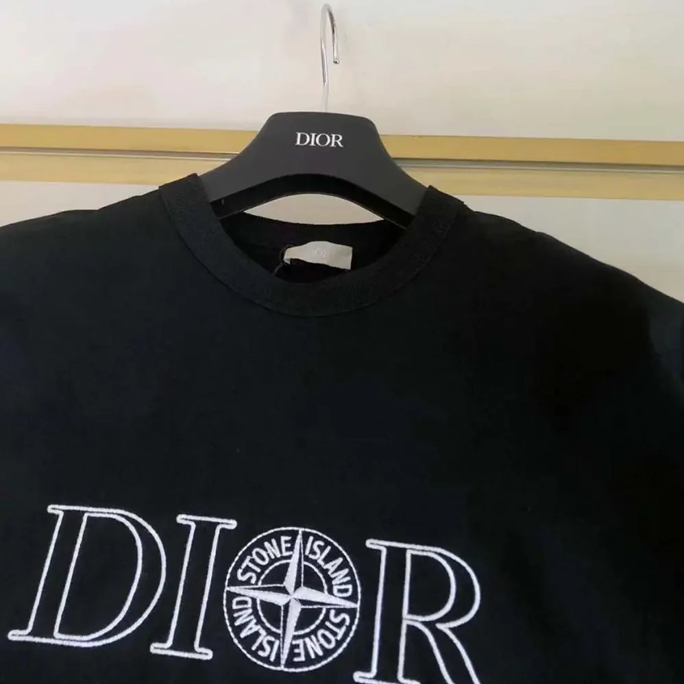 Dior Dior and Stone Island T-shirt Oversized Fit Black Cotton Jersey for Men