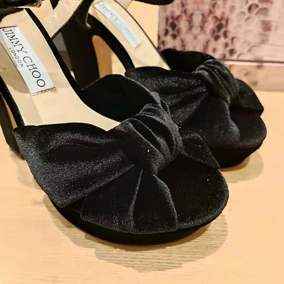 Jimmy Choo Heloise 120 Black Velvet Platform Sandals for Women Jimmy Choo Heloise 120 Black Velvet Platform Sandals for Women