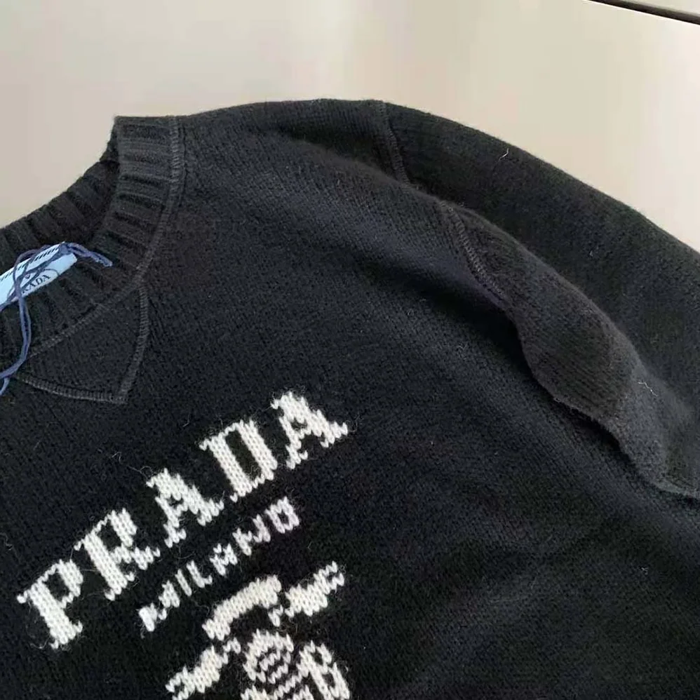 Prada Cashmere and Wool Prada Logo Crew-Neck Sweater for Women in Black Prada Cashmere and Wool Prada Logo Crew-Neck Sweater for Women in Black