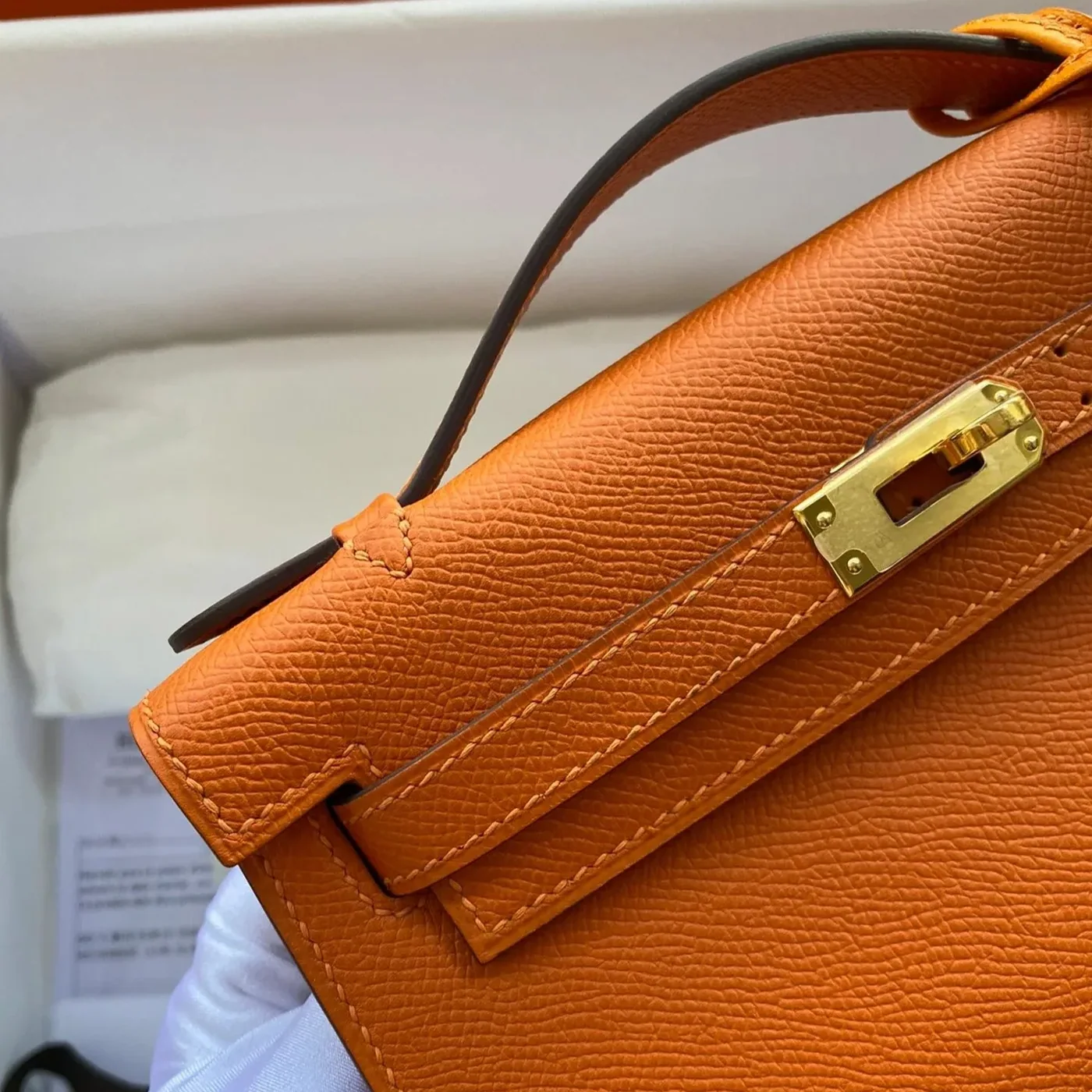 Hermes Kelly Pochette Top Handle Bag in Orange Epsom Gold Hardware