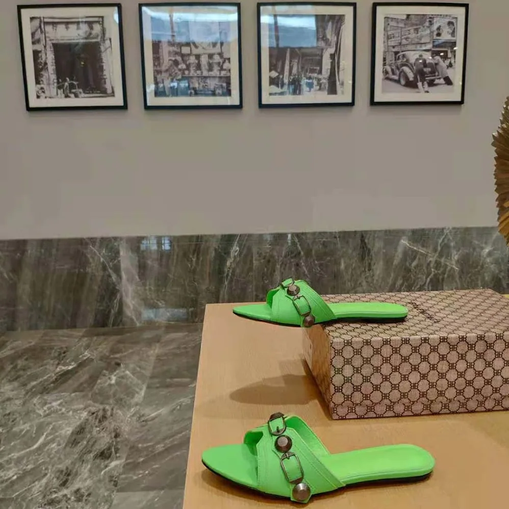 Balenciaga Cagole Sandal in Bright Green Arena Lambskin for Women