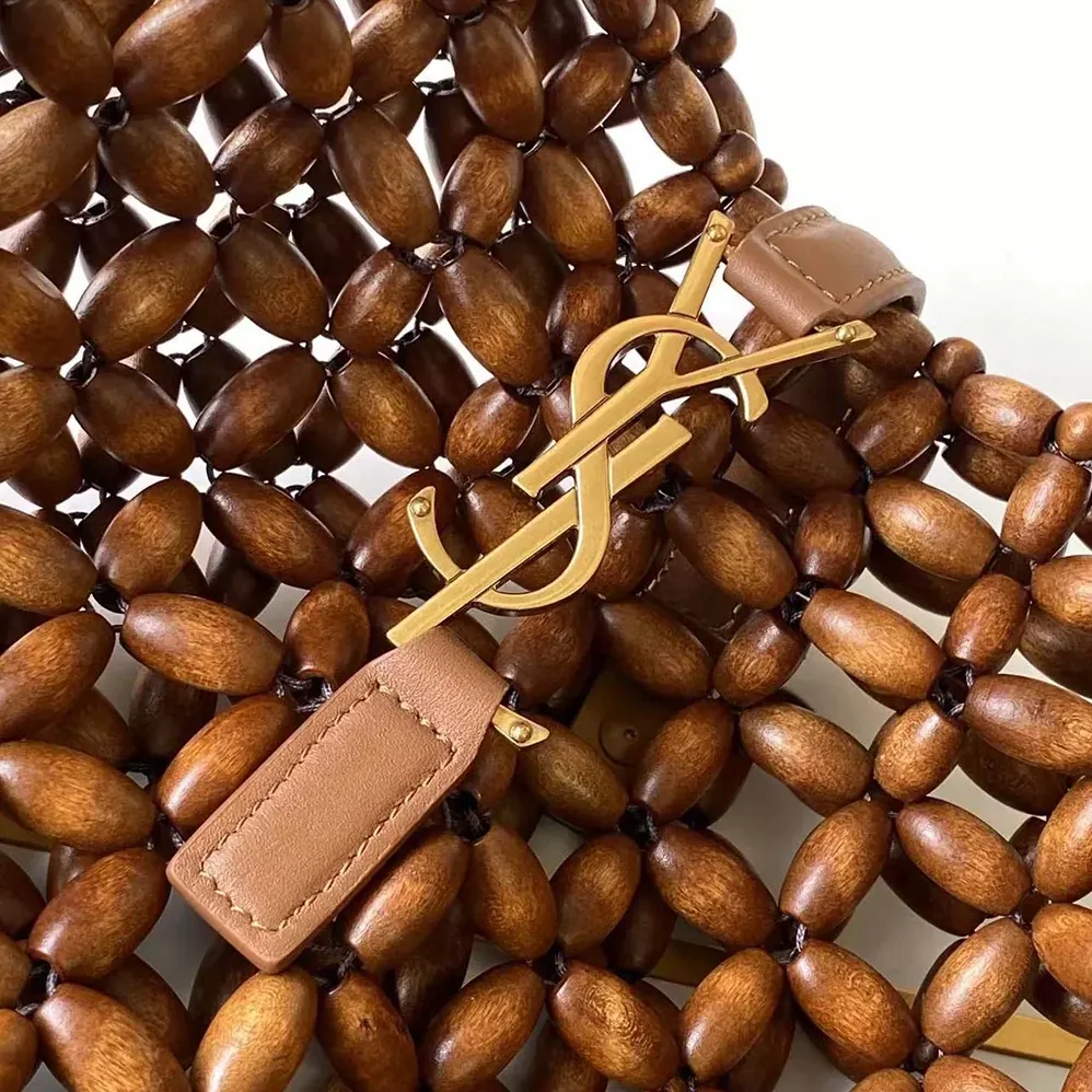 Saint Laurent YSL Le 5 A 7 Large in Wood Beads for Women in Brwon