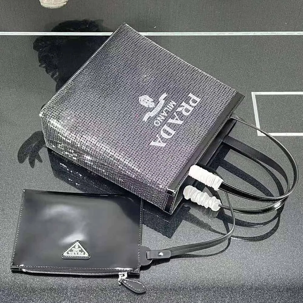 Prada Small Sequined Mesh Tote Bag for Women in Black